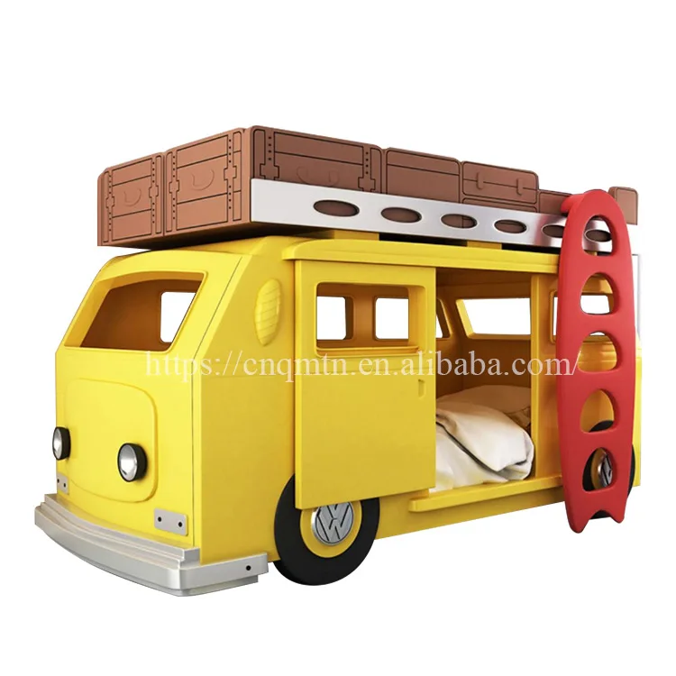 Custom Creative Bus Theme Bunk Bed Boys and Girls Solid Wood Bed Villa Children Furniture