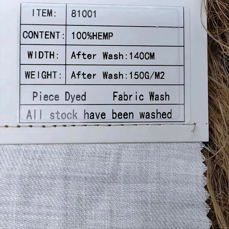 81001-- Eco-friendly wholesale 100% hemp light weight woven plain dyed hemp fabric for clothing