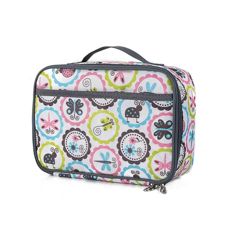 Custom Cartoon Pattern Lunch Bag for Student Children Square Portable Lunch Tote Waterproof Oxford Cooler Bag