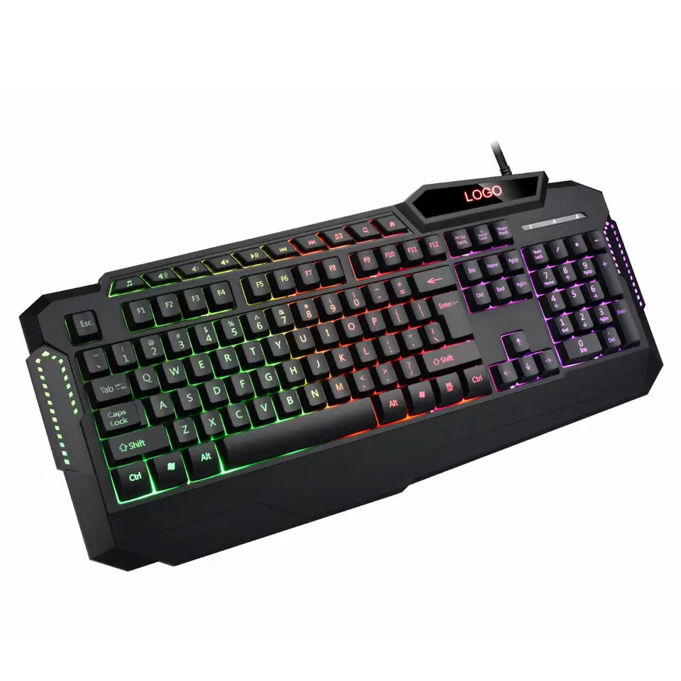 high quality Radium engraving of transparent characters gaming keyboard with 10 multimedia keys