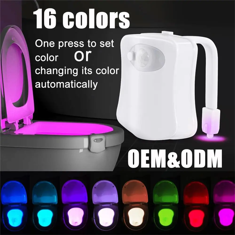 
16 colors glow bowl toilet light motion sensor battery powered toilet bowl led night lights waterproof toilet bowl light 