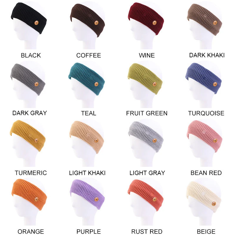 
New Style Knitted Woolen Headbands Bandana Women Sweatband Athletic Sport Hairband With Button Fixed Buckle Turban 