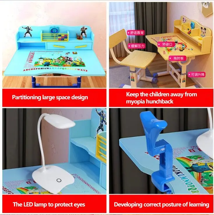 
Cheap new style colorful children kids study table and chair 