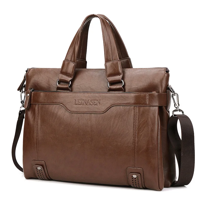 
2021 Mens PU Multifunction Business Bags Panelled Large Capacity Waterproof Briefcase Leather Laptop Bag 