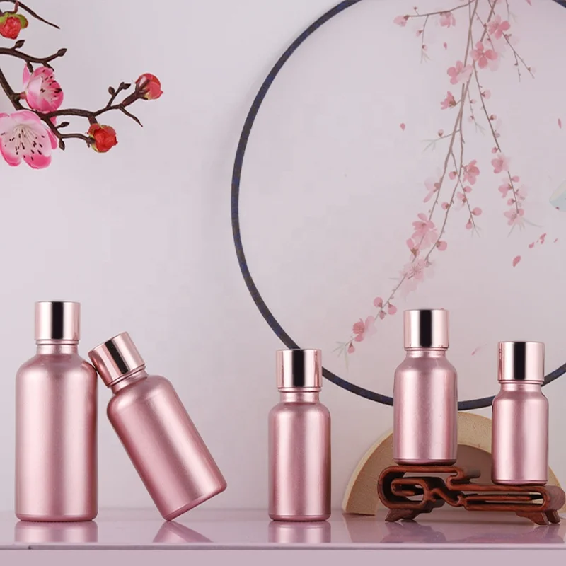 15ml Essential Oil Rose Gold Pink Gradient Serum Bottle 30ml Round Cherry Pink Dropper Bottle With Pipette