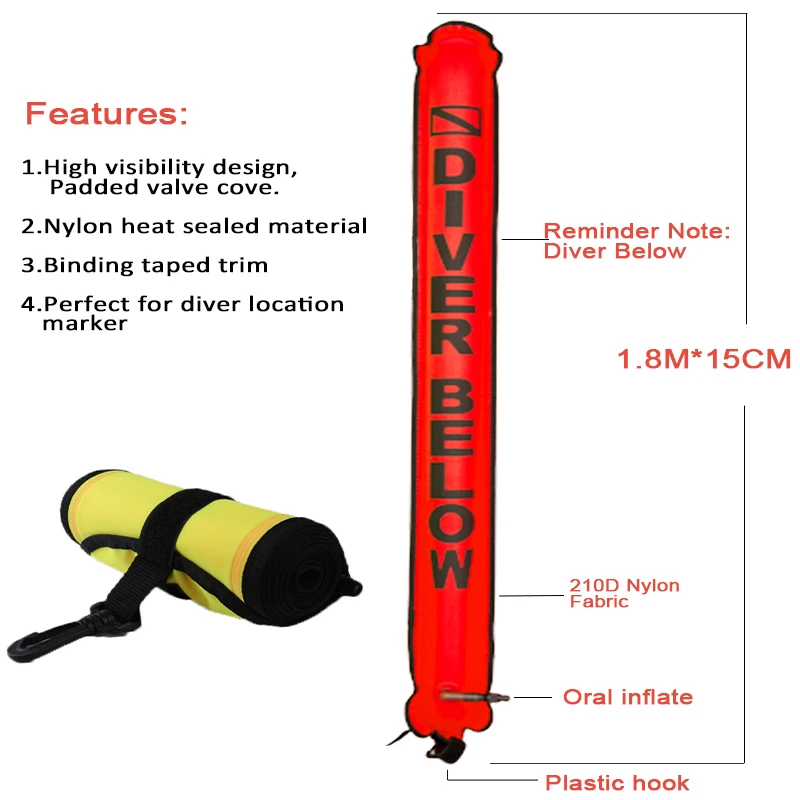 6 Ft Inflatable Diving SMB Surface Signal Marker Buoy, Safety Float Diving Buoy Marker