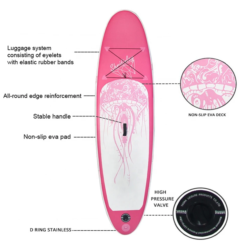 CE Certification ISUP Inflatable Sup Paddle Board Pink Stand Up Boards with free accessories