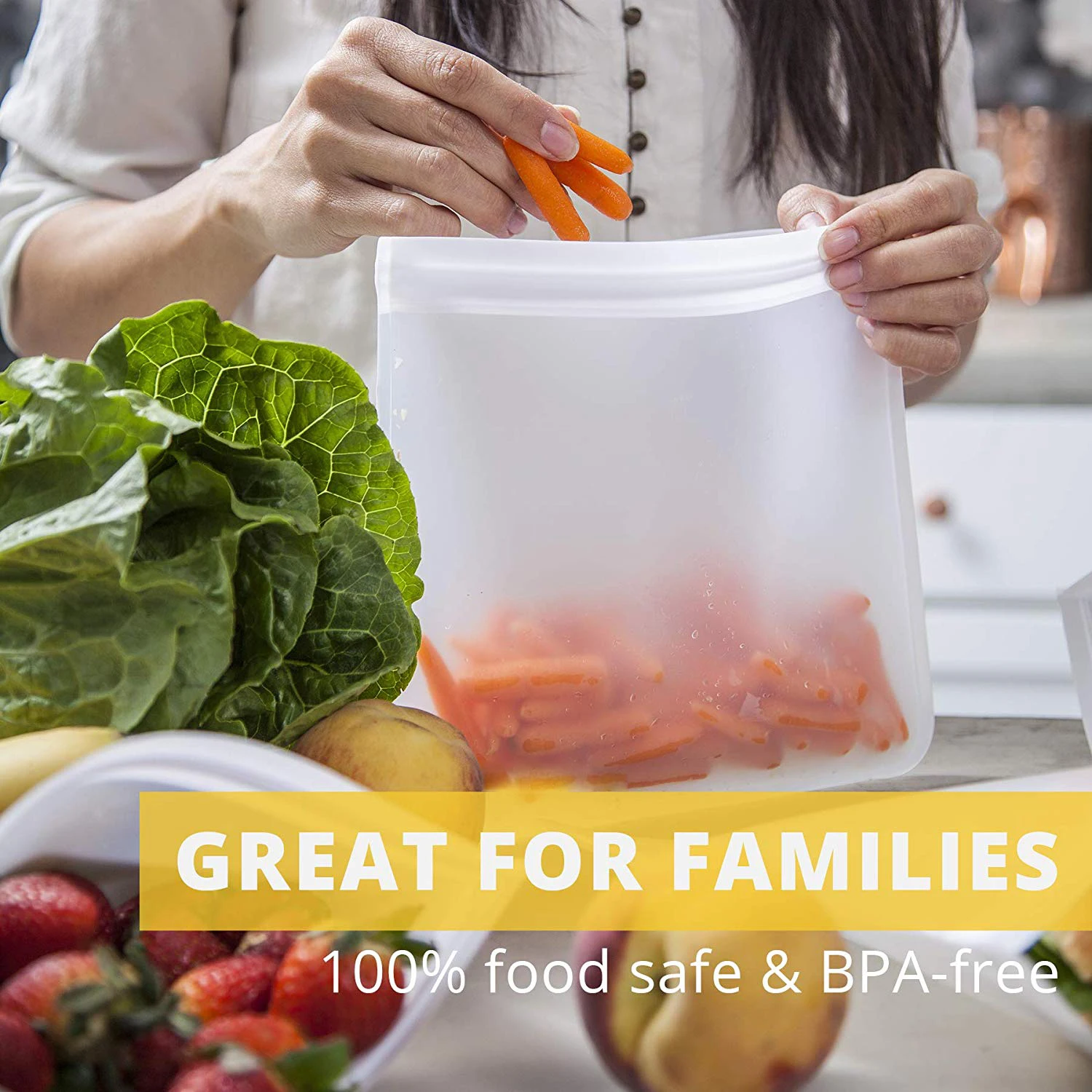 New Trend 2023 BPA Free Food Grade Safety Certified Silicone Food Bag Large Foldable Stand Up Sandwich Silicone Storage Bag