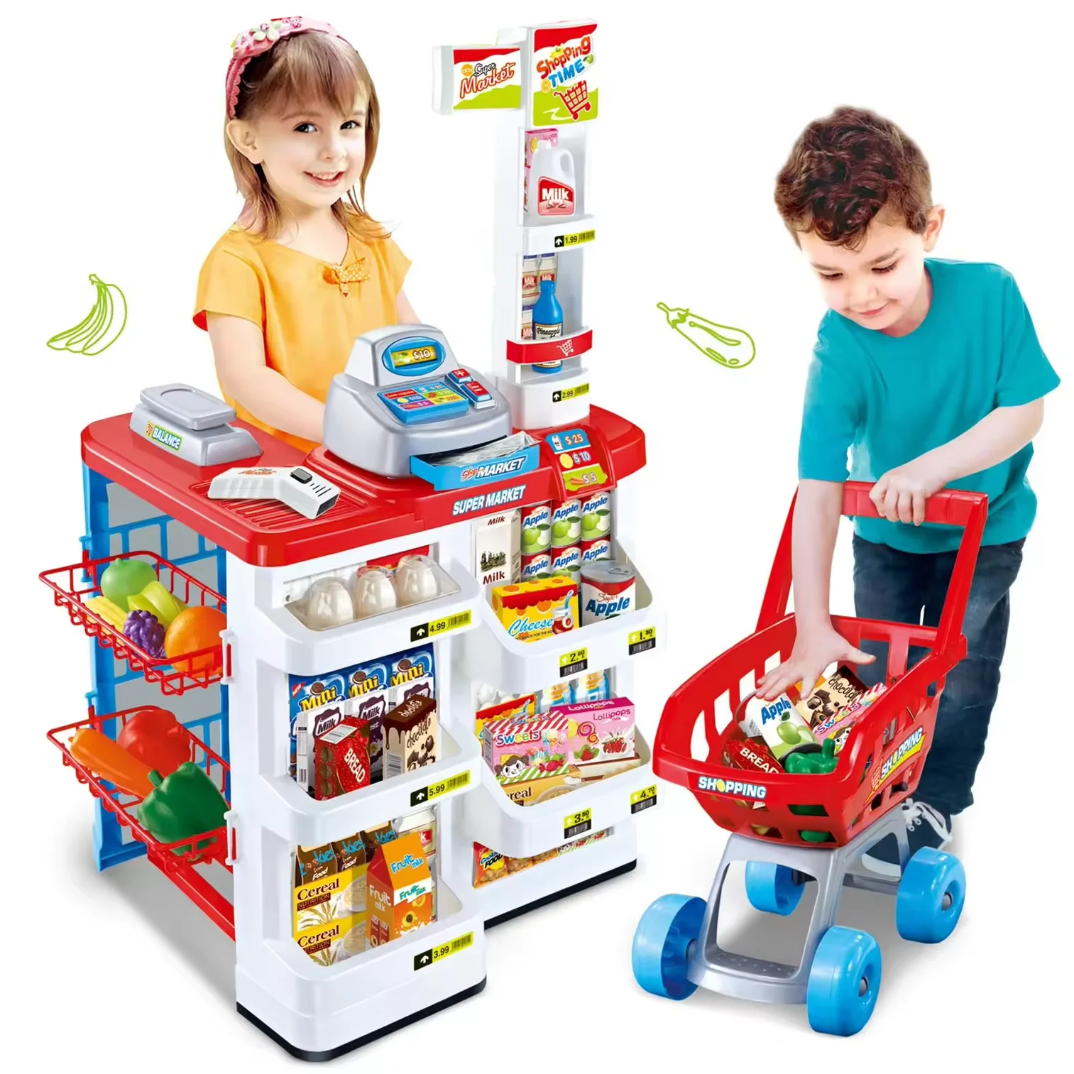 Wholesale Luxury Home Supermarket Play Scanner Shopping Cart Big Kitchen Set Toy,Kids Kitchen Set Toy Pretend Play,Kitchen Toy