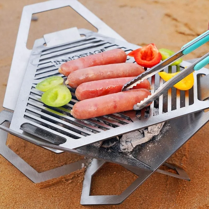 Stainless Steel Barbecue Fire pit, Portable Cross BBQ Grill for Backpacking Mini Fire Pit Grill