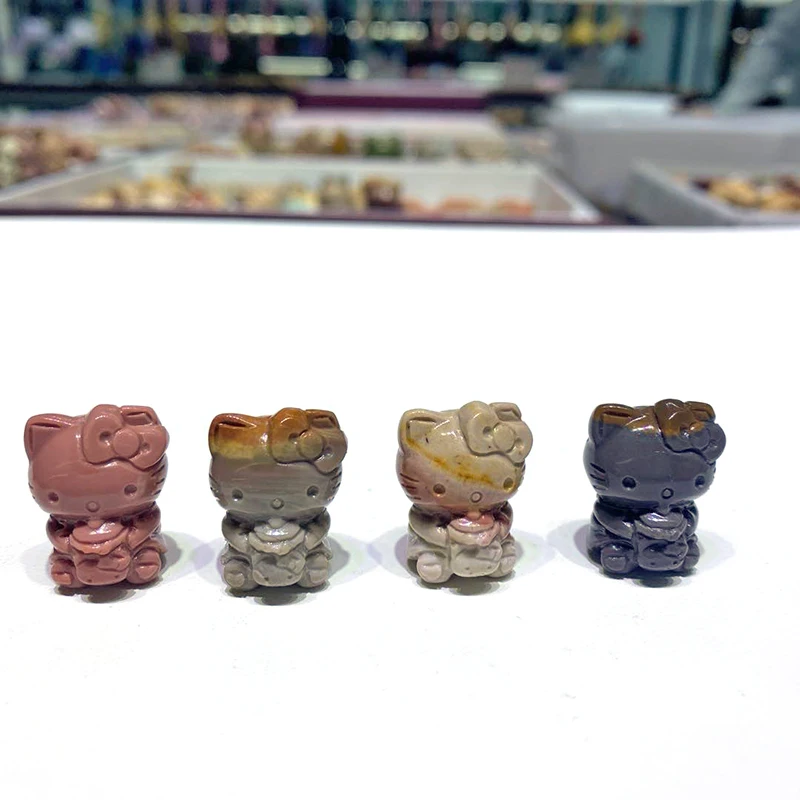 wholesale natural crystal hello kitty sculpture gemstone Alxa agate jade hello kitty carving for gift