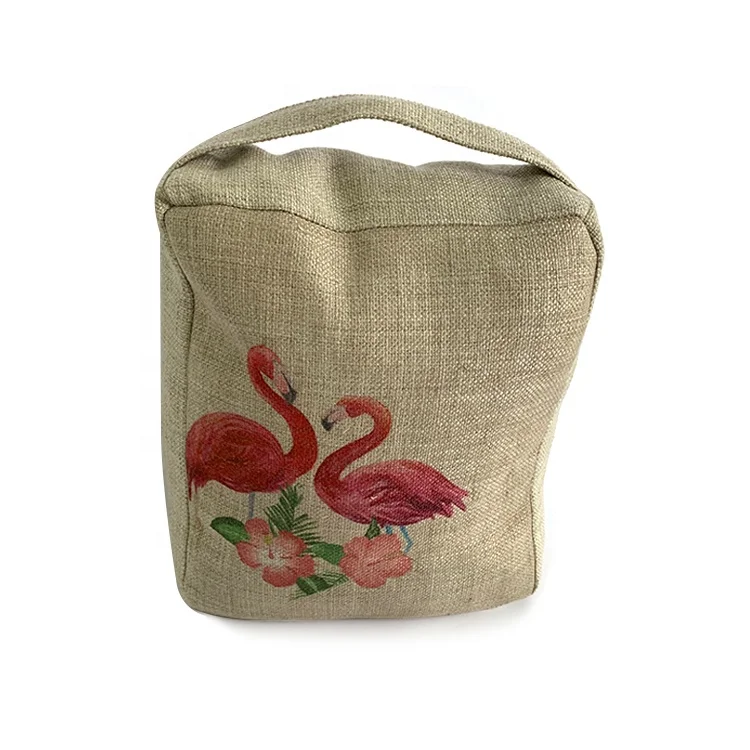 Linen material home decoration heat transfer printing technology door stopper with stand bag