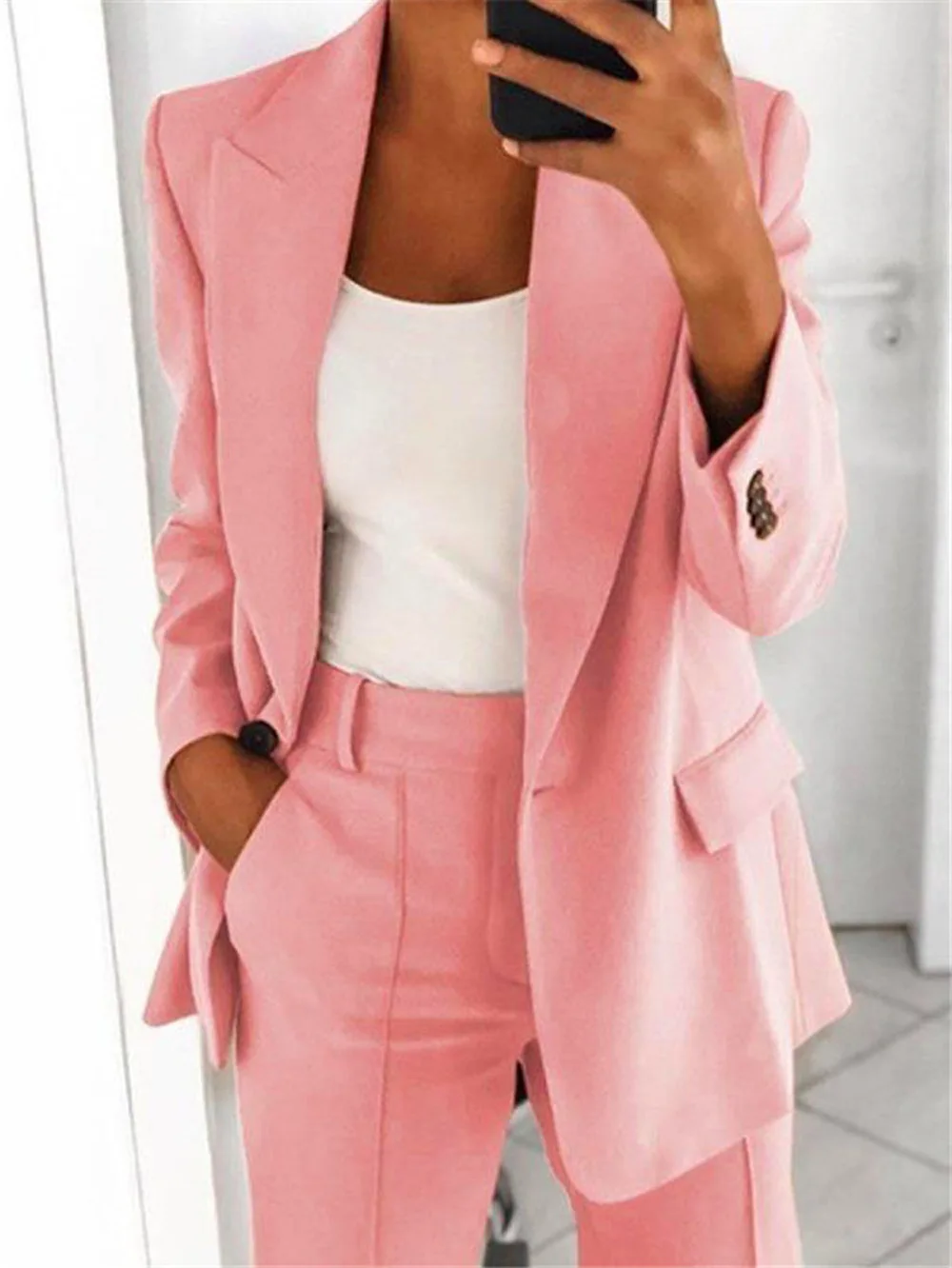 Wholesale 2024 fashion sexy women long sleeve single Breasted top and Pants set solid coats suits