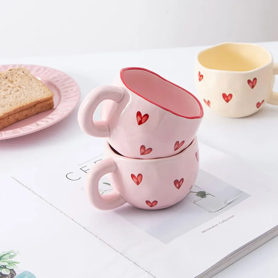 2024 couple lover gift porcelain coffee tea cup custom logo printed heart ceramic Valentines Day mug