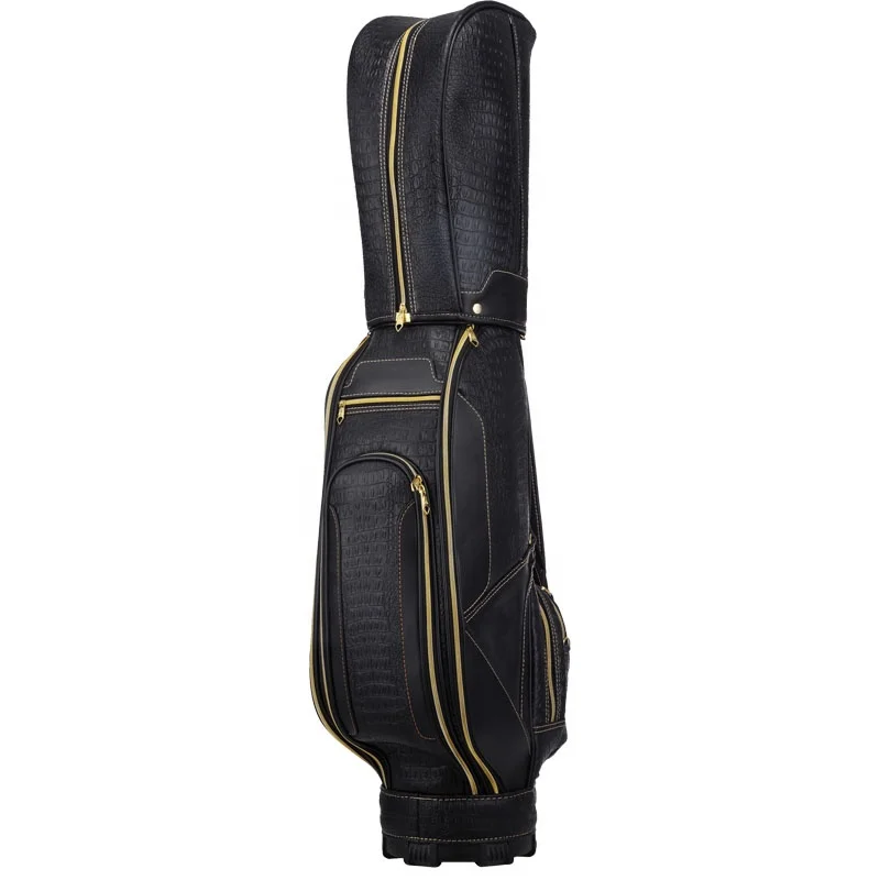 
OEM Embroidery Logo Black Genuine Leather Golfbag Golf Staff Cart Bag 