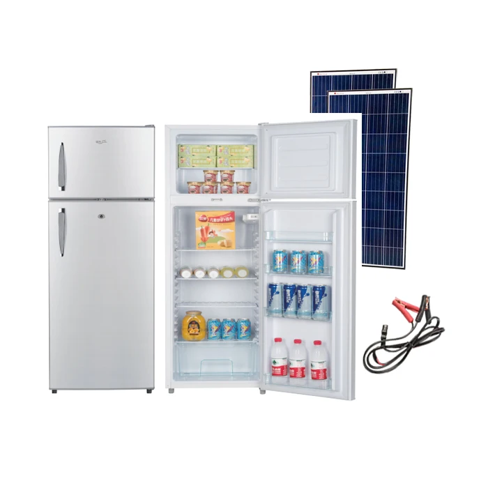 double doors top freezer bottom cooler190L mini fridge DC sun energy battery power refrigerator