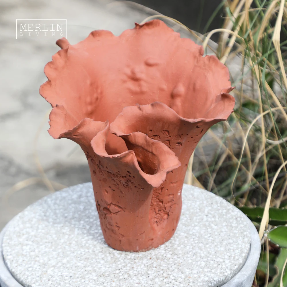 Merlin Living Handmade Artstone Vintage Big Vase For Home Decor Color Vase Rustic ceramic porcelain vases Ceramic Factory Custom