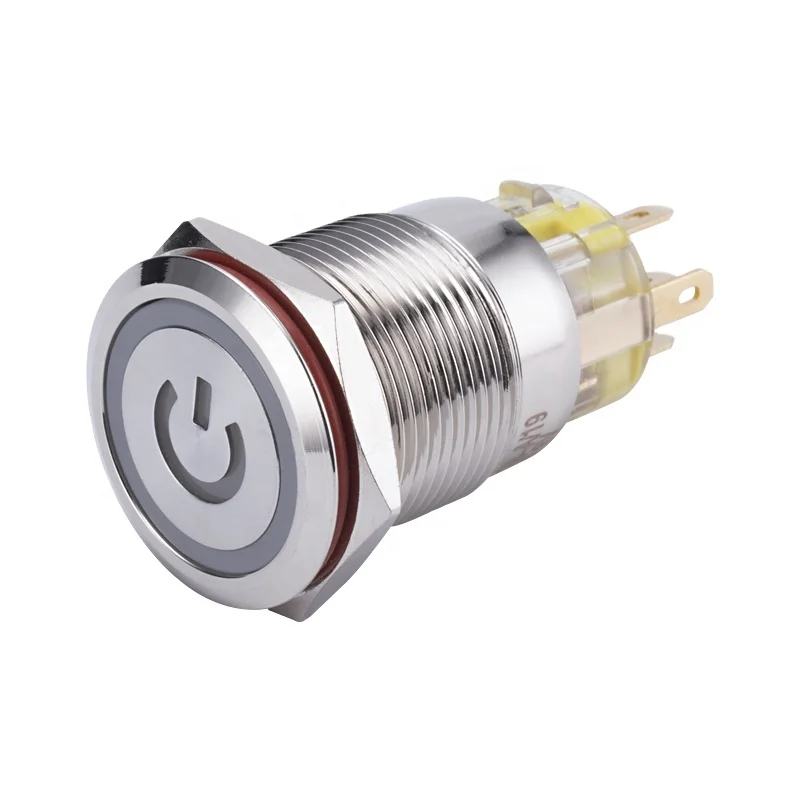 Металлический кнопочный переключатель с подсветкой, 19 мм, 5 контактов, цветной кнопочный переключатель 12 В, Мгновенный Переключатель