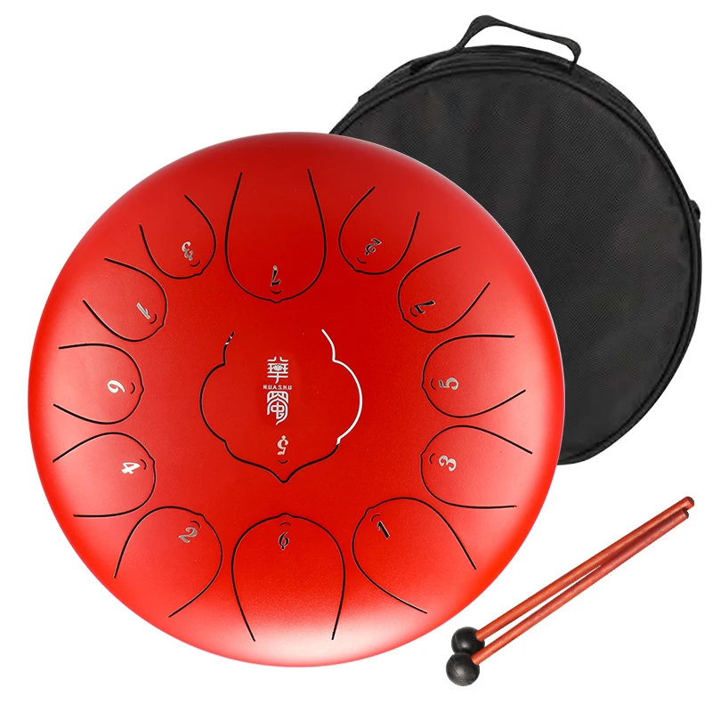 Hluru Lotus Steel Tongue Drum Musical Instruments 13 Note 12-Inch Drumset Hanpan Tank Drum Percussion Instruments THD13-12