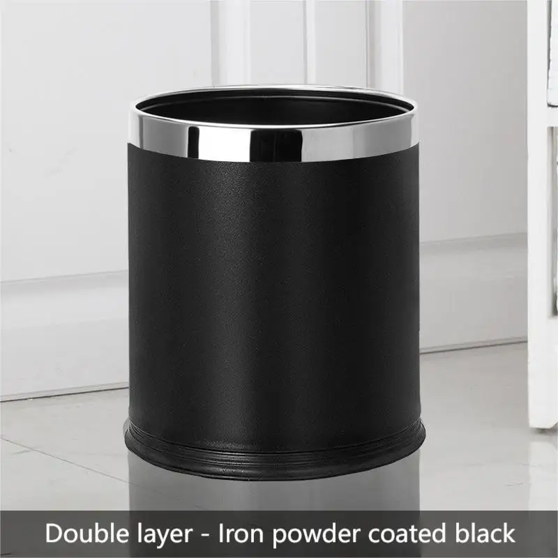 Commercial 10L Black Waste Basket Sanitary Bins Round Stainless Steel Bin Litter Recycling Bin Hotel Room