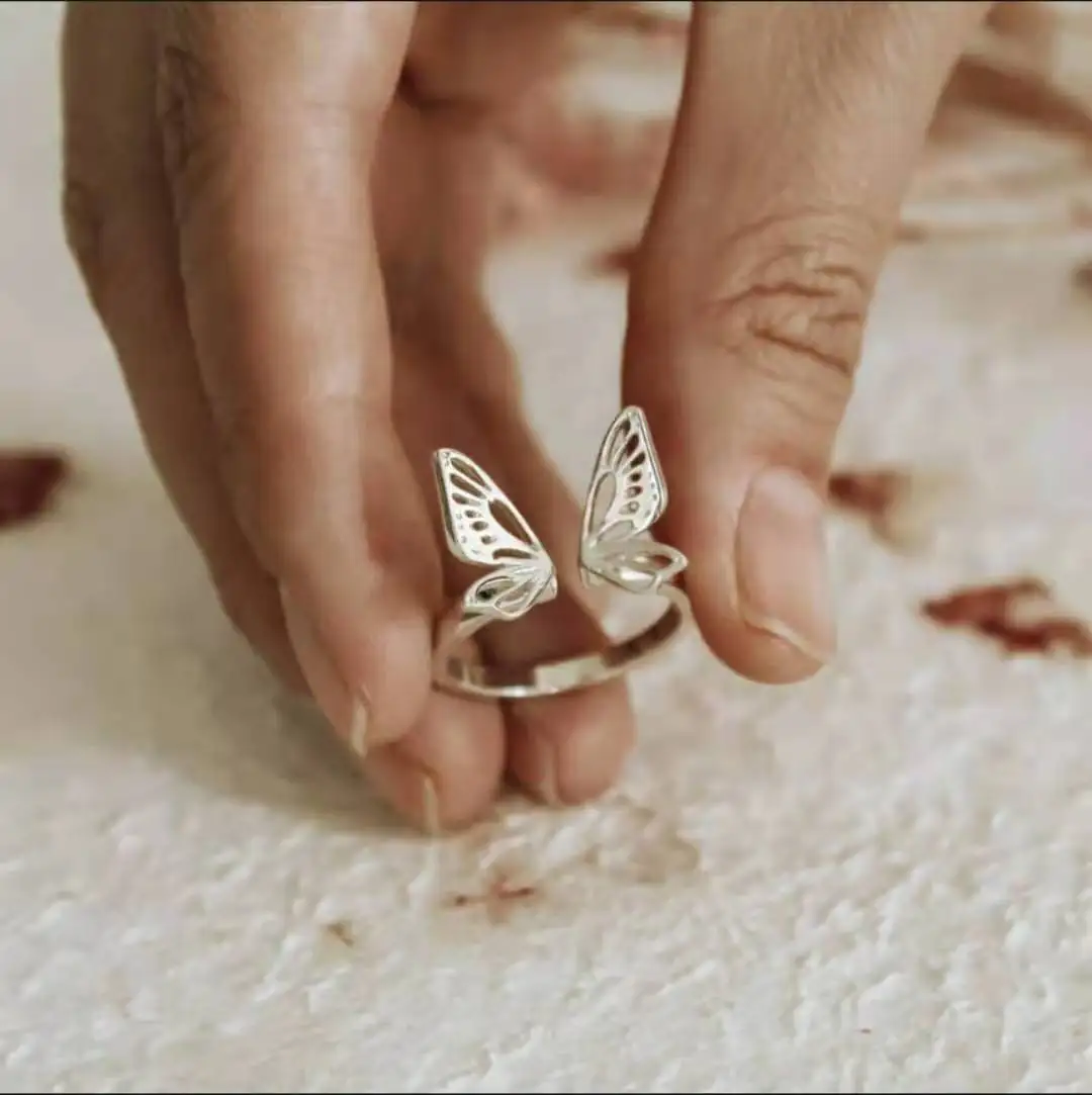 18k gold plated hollow big butterfly adjustable open  rings  jelewry