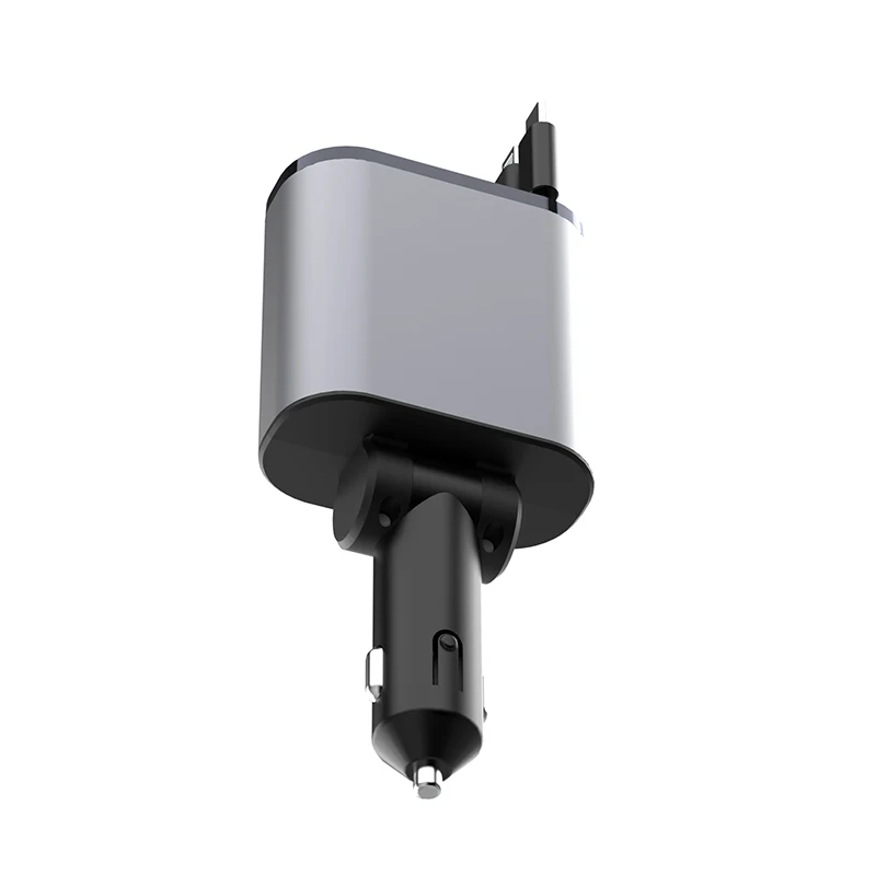 Быстрое выдвижное автомобильное зарядное устройство USB C Быстрая зарядка 60 Вт 2 Выдвижных кабеля и