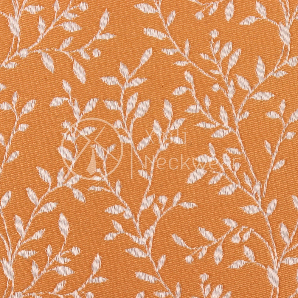 Formal Design Custom Floral Pattern Polyester Woven Jacquard Mens Orange Tie and Pocket Square Set