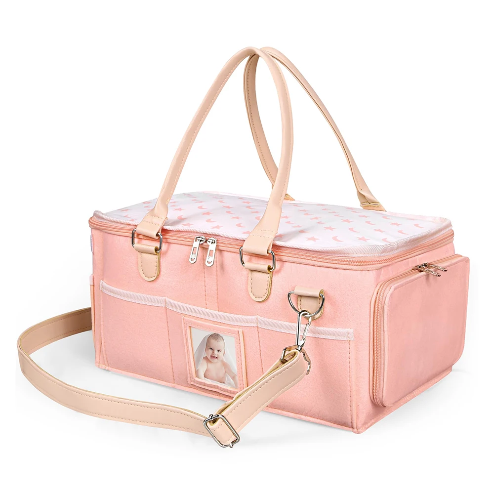 Portable Large Storage Caddy Organizer Baby Felt Travel Diaper Bag Mommy Hand Bag Nursery Basket for mommy