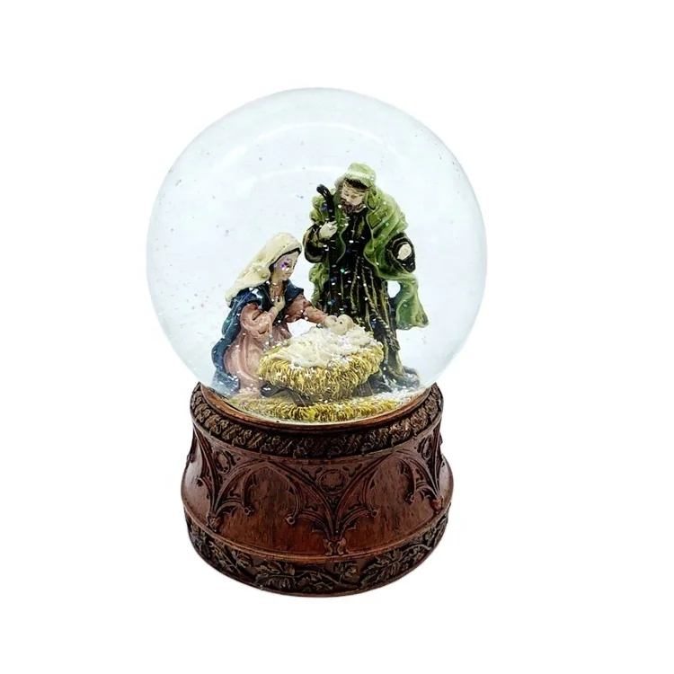 wholesale primitive xmas decor 120MM resin craft nativity religious manger glass Christmas snow globes