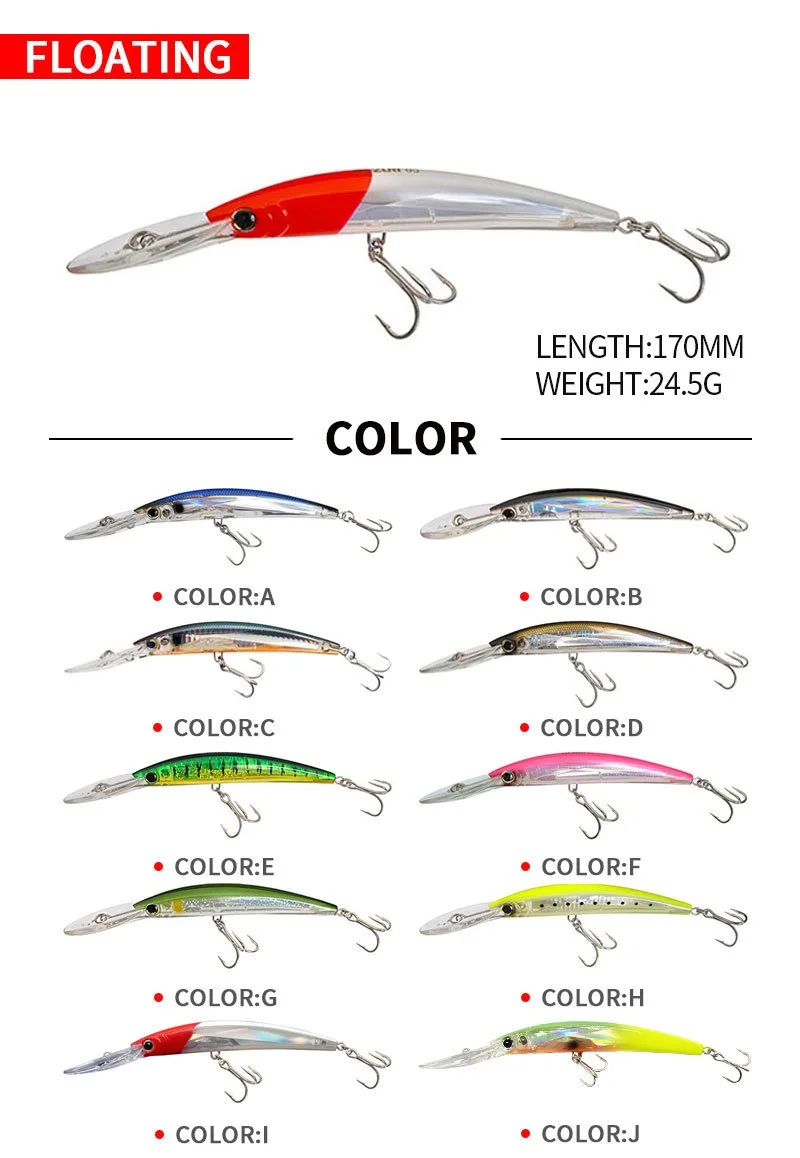 Long-distance sea fishing bait 170MM/24.5G long tongue floating Mino hard bait