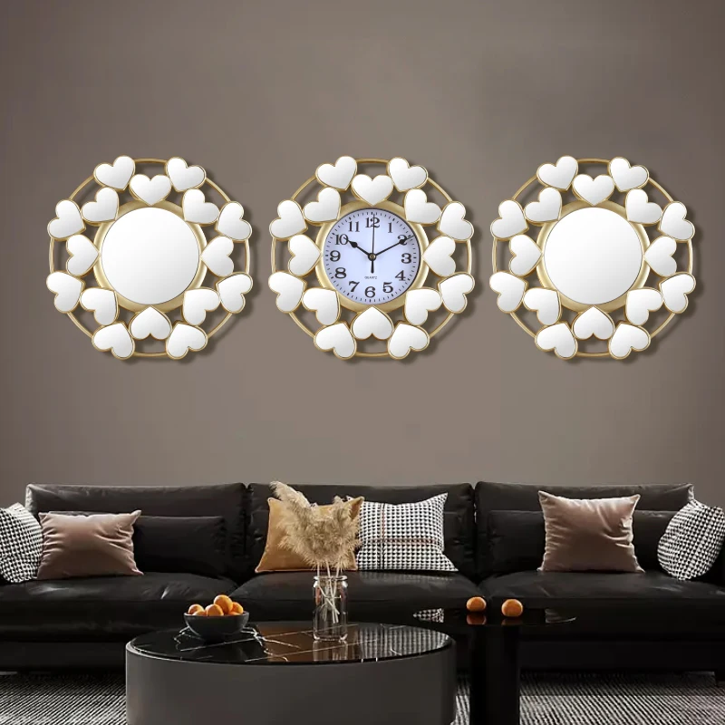 Light luxury decorative mirror wall threedimensional wall hanging clock living room wall decoration model room decorative clock