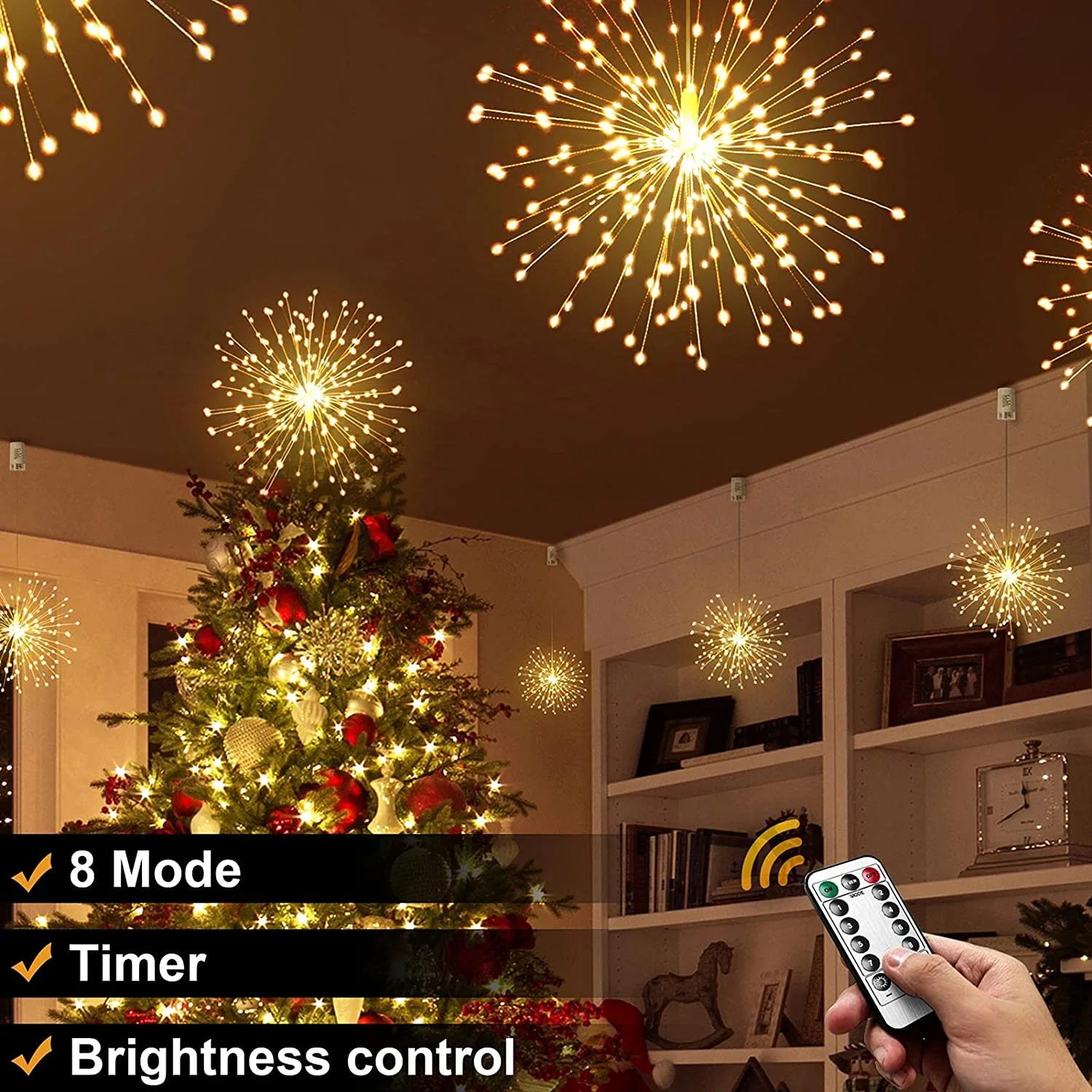 Kanlong Led Firework Med Starburst Copper Wire String Hanging Kit Fairy Christmas out door garden lights