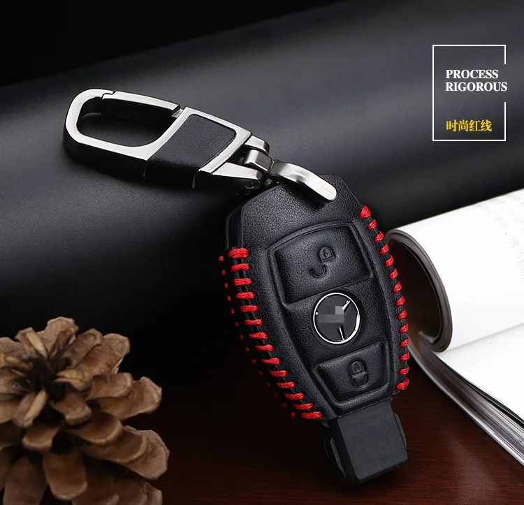 New Custom 2-Key Model 3-Key Model With Key Chain Luxury Car Key Case Leather For Benz Key Case