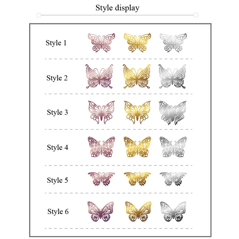 12 Pcs /Pack Gold Rose Gold Color 3D Wall Stickers for  Wedding Birthday  Decors Butterfly Wall  Decor
