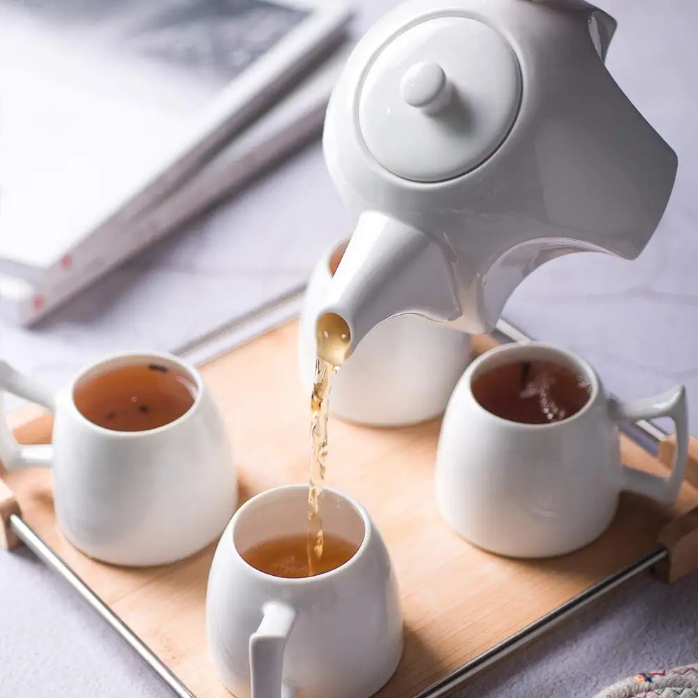 ceramic coffee pot Mini Porcelain Tea Set - Ceramic Teapot Coffee Cup Set for Drinking Tea,Latte,Espresso,or Water including Whi