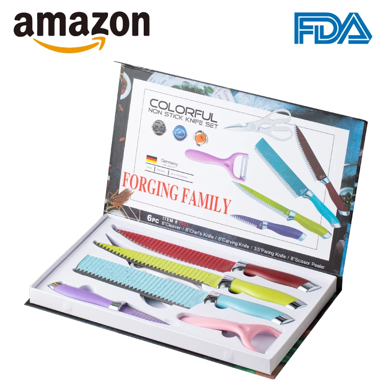 6 pcs Kitchen Knives Eco-friendly Spray Paint Chef Knife Peel Kitchen Scissors Set non stick cookware set kitchen gadets