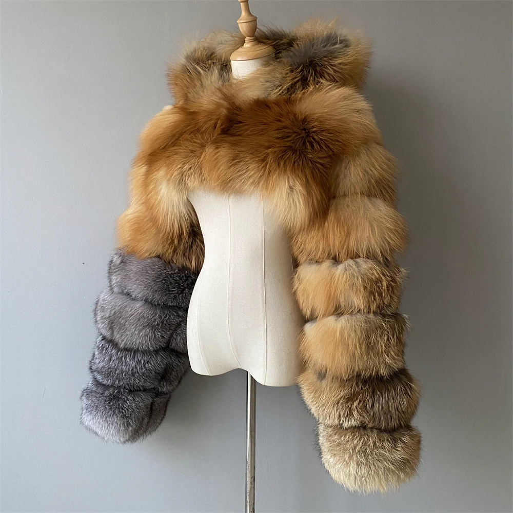 Trending High Quality Winter Fashion Outerwear Genuine Fox Fur With Hood Women Thick Luxury Real Fox Fur Shawl