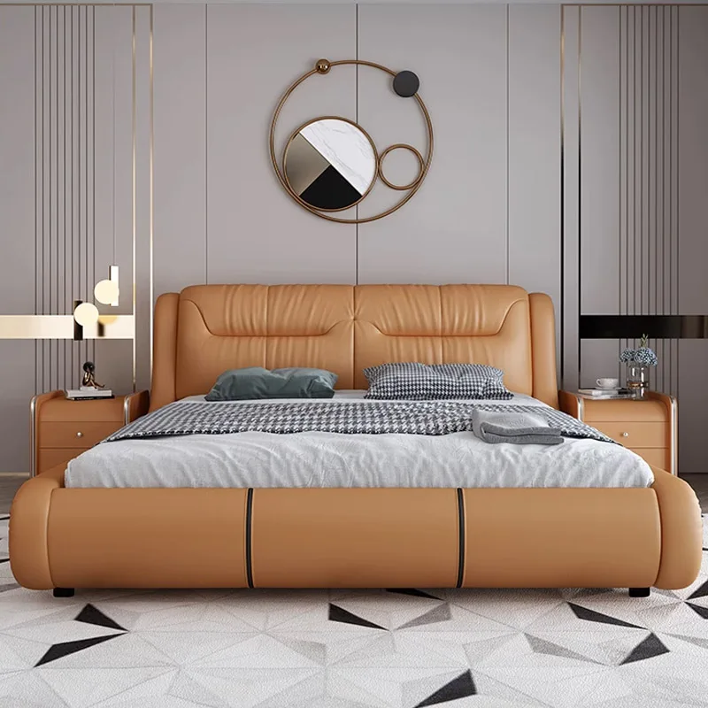 Customized Modern King Size Luxury Bed Frame Lit Complet Leather Master Upholstered Bedroom Furniture Set