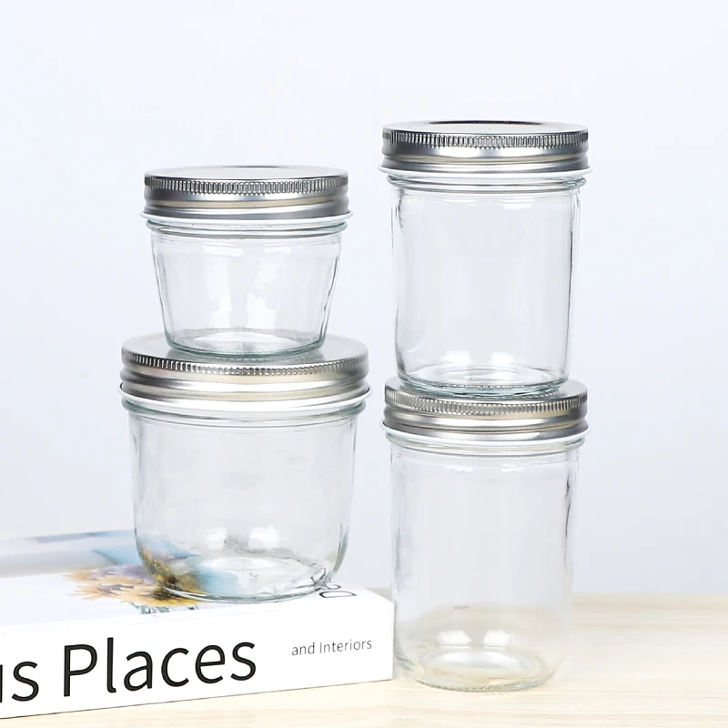 Round Straight Glass Jam/honey Jars Glass Storage Container With Metal Lid
