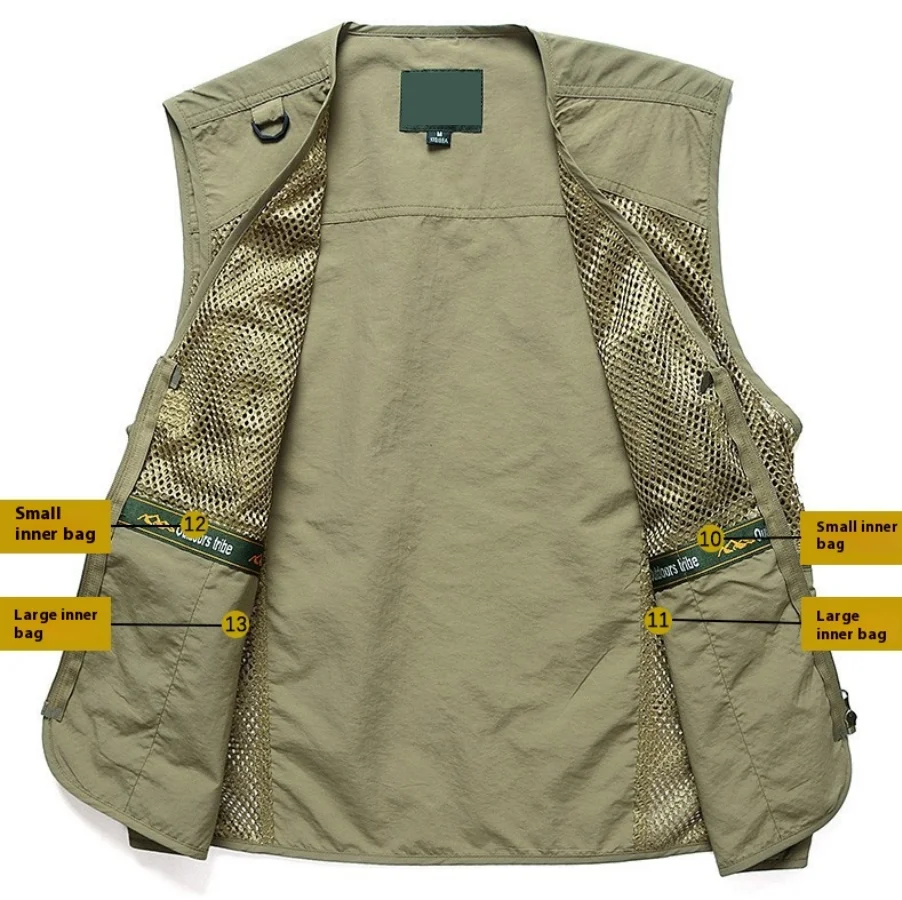 Unisex Casual Fish Pocket Vest Black Lightweight Outdoor Fishing Jacket Breathable Mesh Pockets Custom Fabric Cargo Vest Men