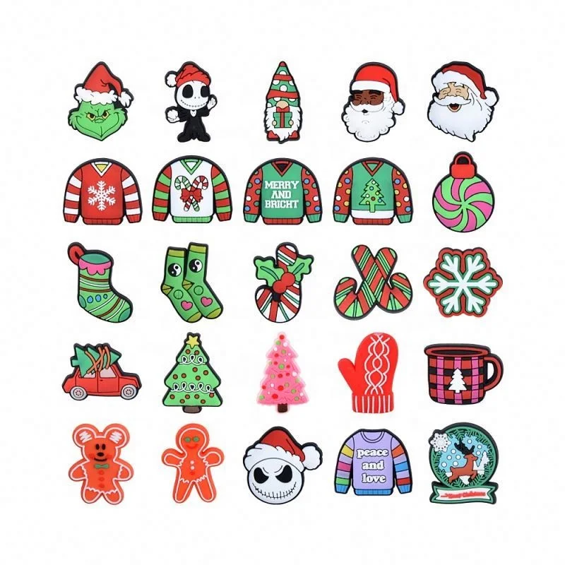 Christmas PVC Shoe Charm Fit Clog Santa Father Christmas Anime Cartoon Dog Christmas Tree Charms for Shoes Accessories
