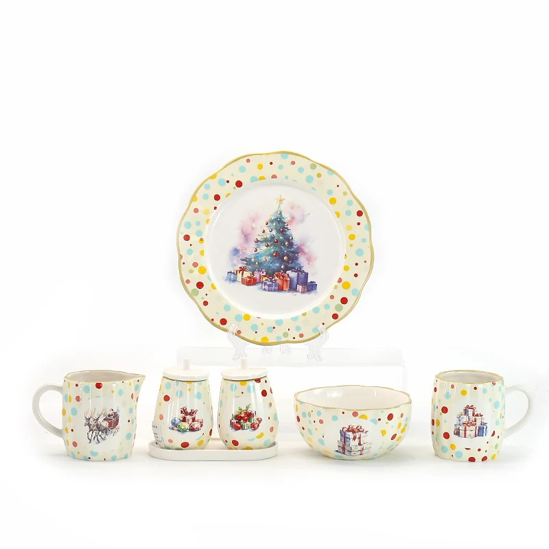 Christmas limited tableware polka dot ceramic dinner sets  Casual Round Shape Cake Plates Sets