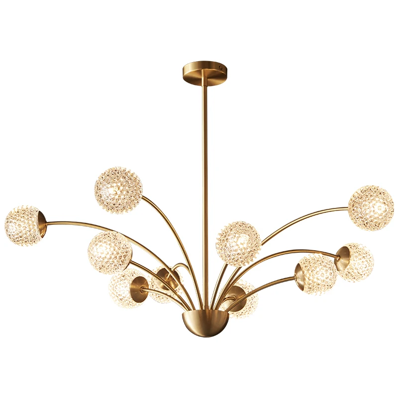 
Original chandelier light luxury all copper glass lamp creative flower living room, dining room and bedroom lamp 