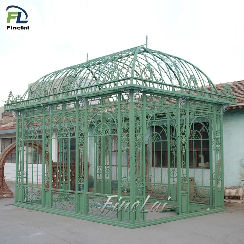 Finelai hot selling Large Outdoor Iron House garden conservatory iron pavilon wrought iron gazebo