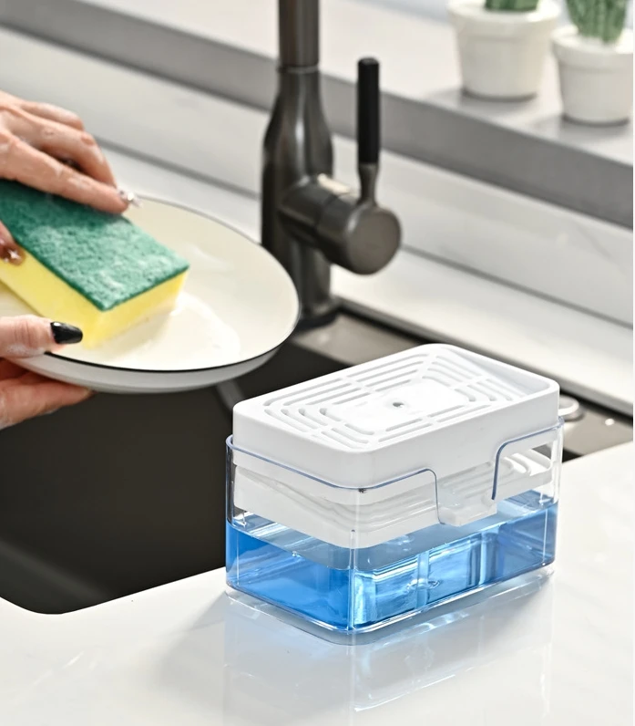 New Creative Manual Press Dish Soap Dispenser 3 in 1 Kitchen and Bathroom Sponge Holder with Pump for Wash Caddy