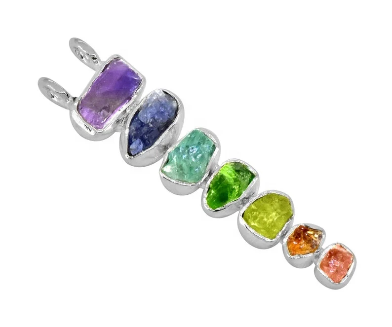 7 Chakras Stone Healing Handmade Pendant Necklace Jewelry with Real Raw Gemstones, Solid 925 Sterling Silver Chain for Women