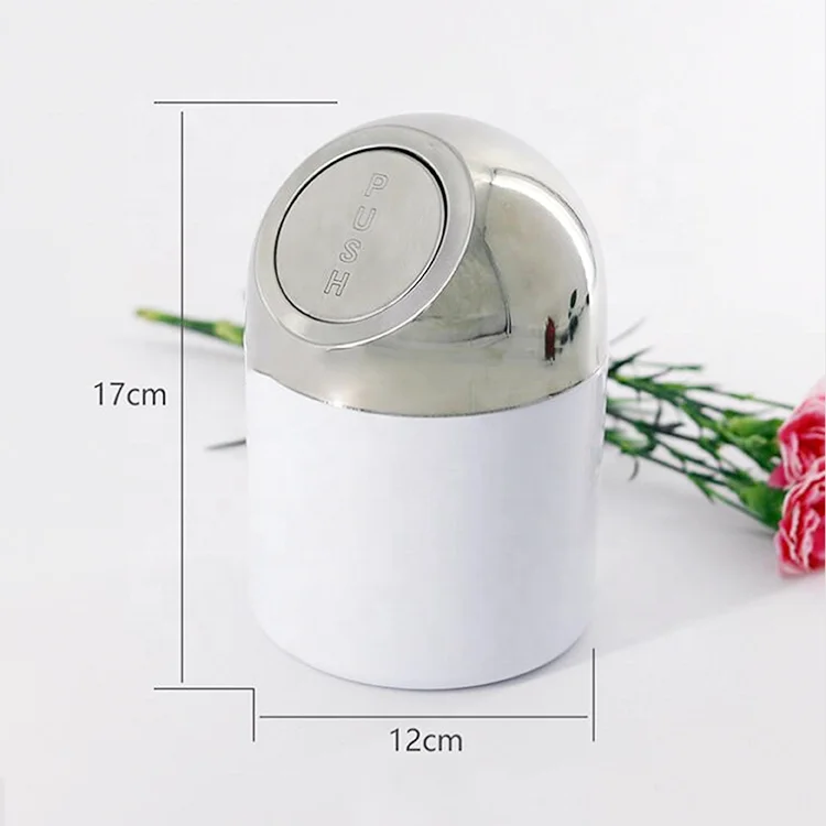 table top waste bin Metal Waste Bin With Push Lid Round Shape Desktop Dustbin