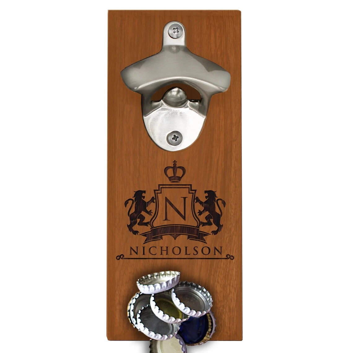 Factory Wholesale Handmade Cap Catcher Bottle Personalise Magnetic Engraved Gifts Wall Mount Wooden Beer Opener