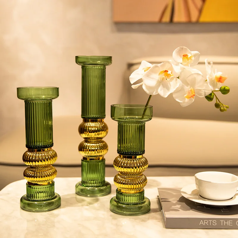 New creative candlestick shape gold-plated glass vase home design soft furnishings colored crystal vase