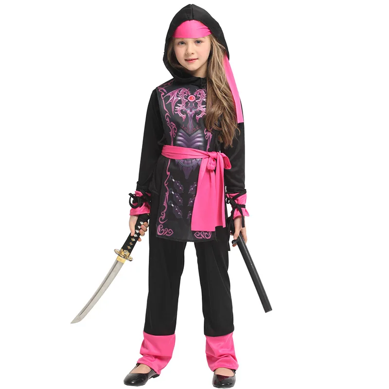 Kids Girl Fancy Dress Costume Pink Ninja Halloween Costume for cosplay